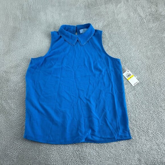 Sleeveless Collared Blouse By CeCe In Santorini Sky Blue Size M NWT 5637 - Picture 1 of 10